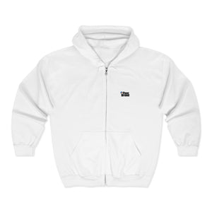 Minimal 'Vibe' Full-Zip Hoodie — Small Chest Logo, White