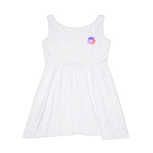 White Skater Dress with Pastel Heart Logo - Women's Casual A-Line Summer Dress