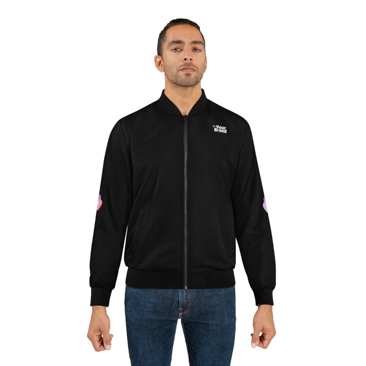 Men's Bomber Jacket - Stylish All-Over Print Black Outerwear for Everyday Wear, Street Style Fashion, Casual Wear, Gift Idea