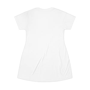 Minimal Pastel Galaxy T-Shirt Dress — Subtle Chest Emblem, Casual Summer Dress
