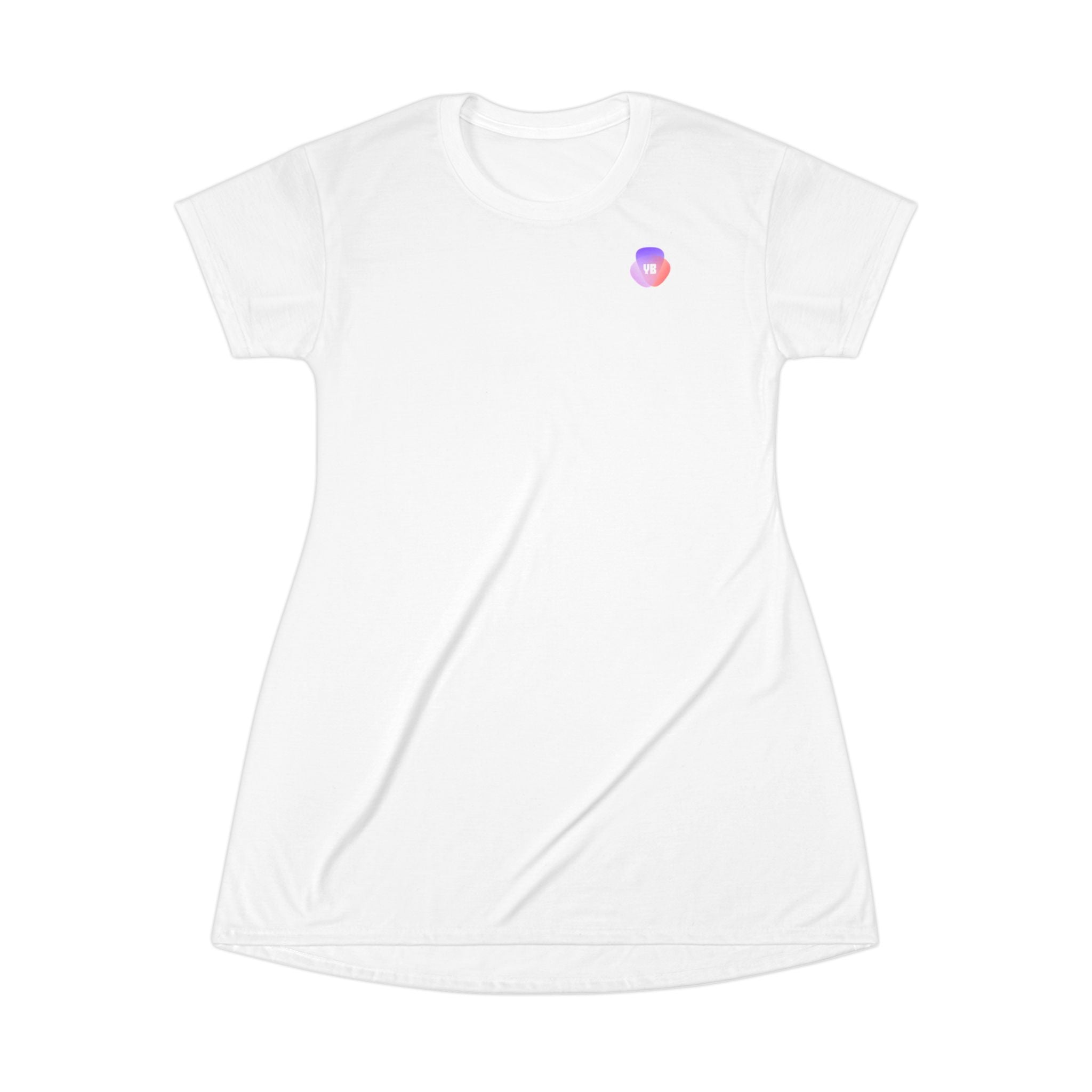 Minimal Pastel Galaxy T-Shirt Dress — Subtle Chest Emblem, Casual Summer Dress