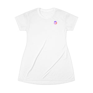 Minimal Pastel Galaxy T-Shirt Dress — Subtle Chest Emblem, Casual Summer Dress