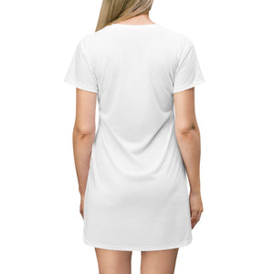 Minimal Pastel Galaxy T-Shirt Dress — Subtle Chest Emblem, Casual Summer Dress