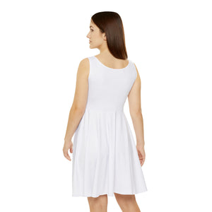 White Skater Dress with Pastel Heart Logo - Women's Casual A-Line Summer Dress
