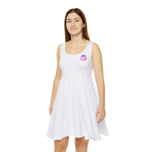 White Skater Dress with Pastel Heart Logo - Women's Casual A-Line Summer Dress